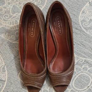 Coach Chocolate Brown Peep-Toe Heels